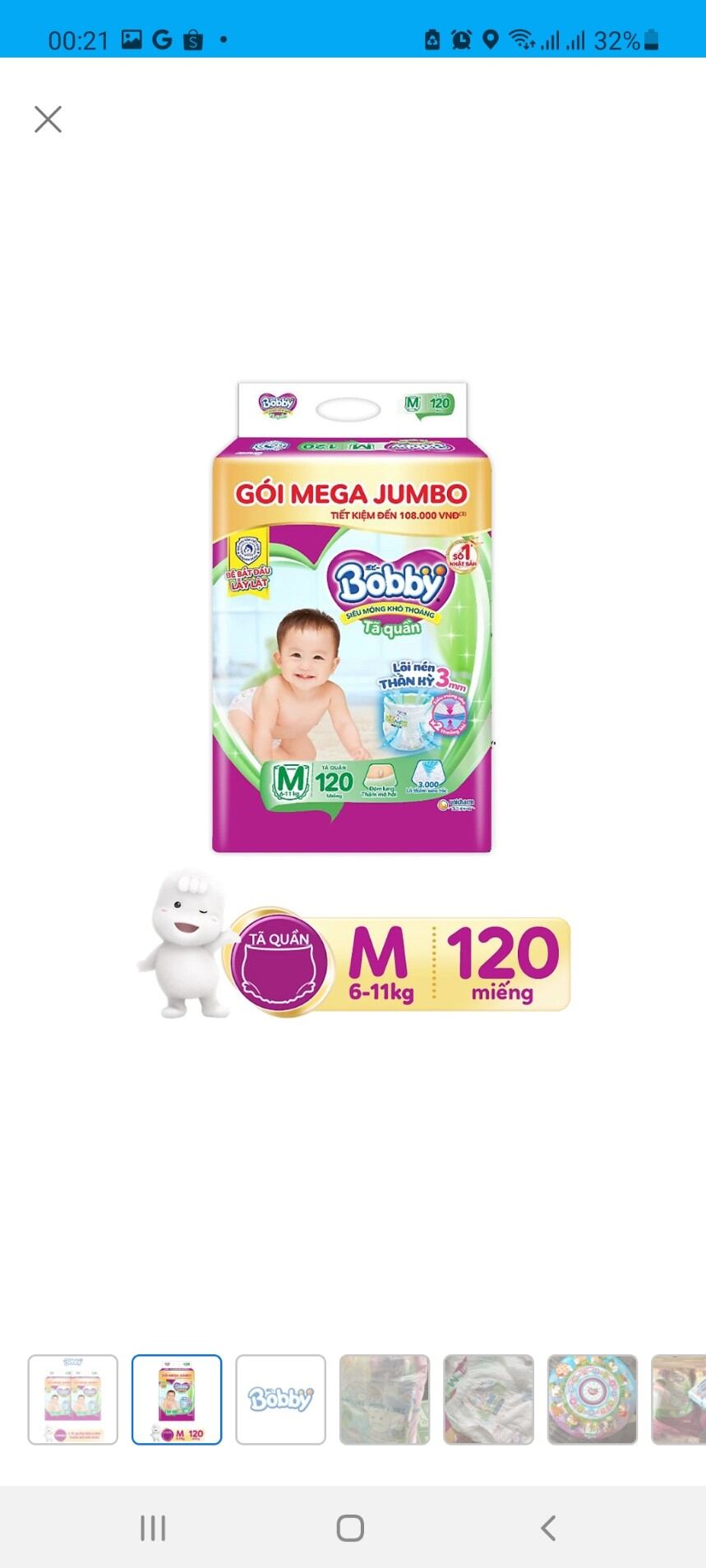 Tã quần bobby megq jumbo size m 1112+12=124 miếng