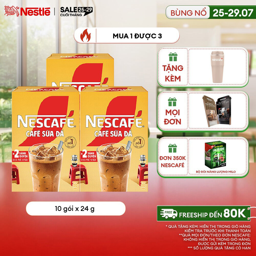 [ƯU ĐÃI THÁNG 7][FREESHIP TOÀN QUỐC] Combo 3 Hộp Cà phê Hòa tan NESCAFÉ CAFÉ SỮA ĐÁ 10 gói Nhân đôi sánh quyện