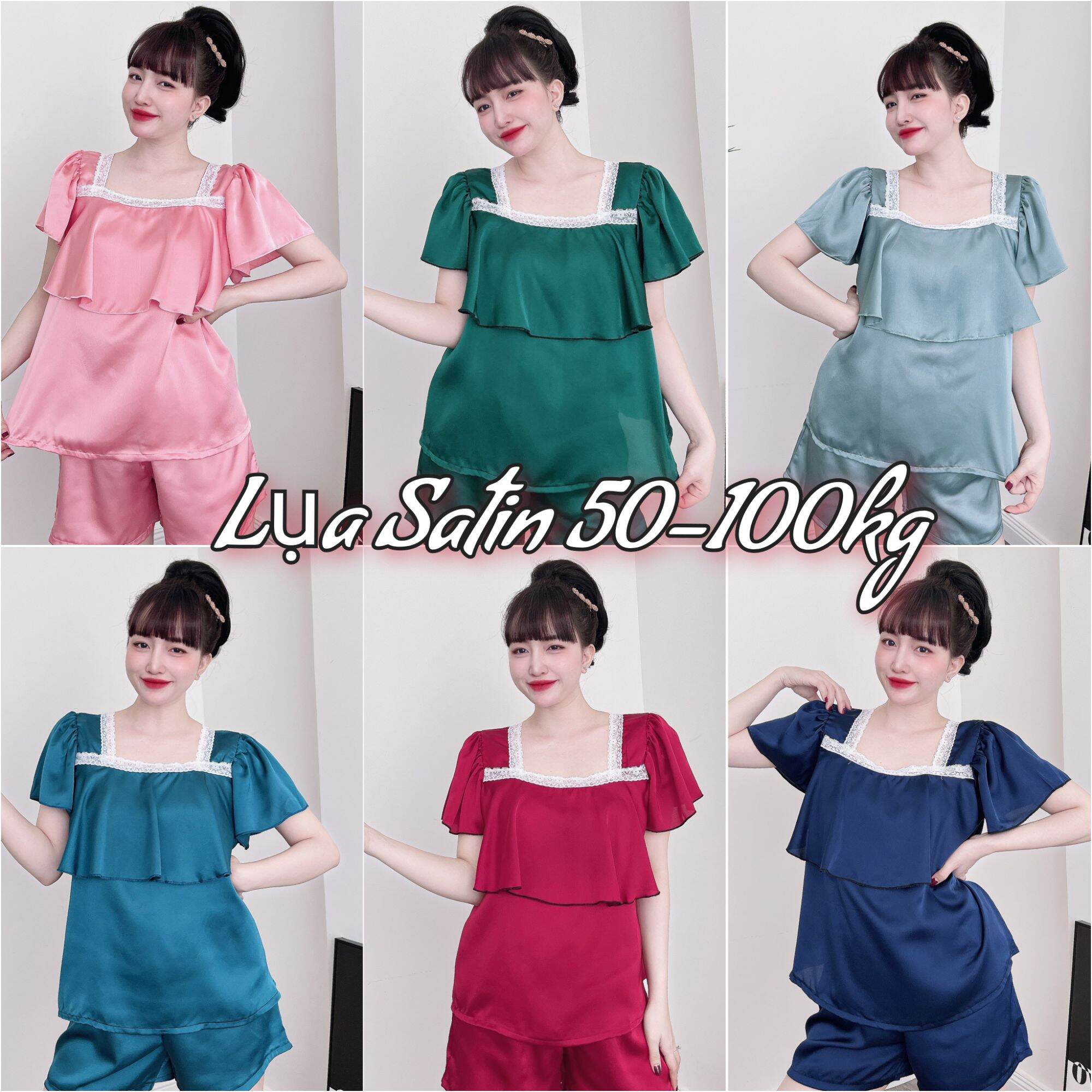 Đồ bộ bigsize đùi lụa satin cổ vuông 50-100kg