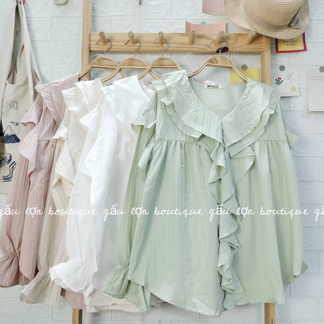 áo kiểu phối bèo tay bo tiểu thư