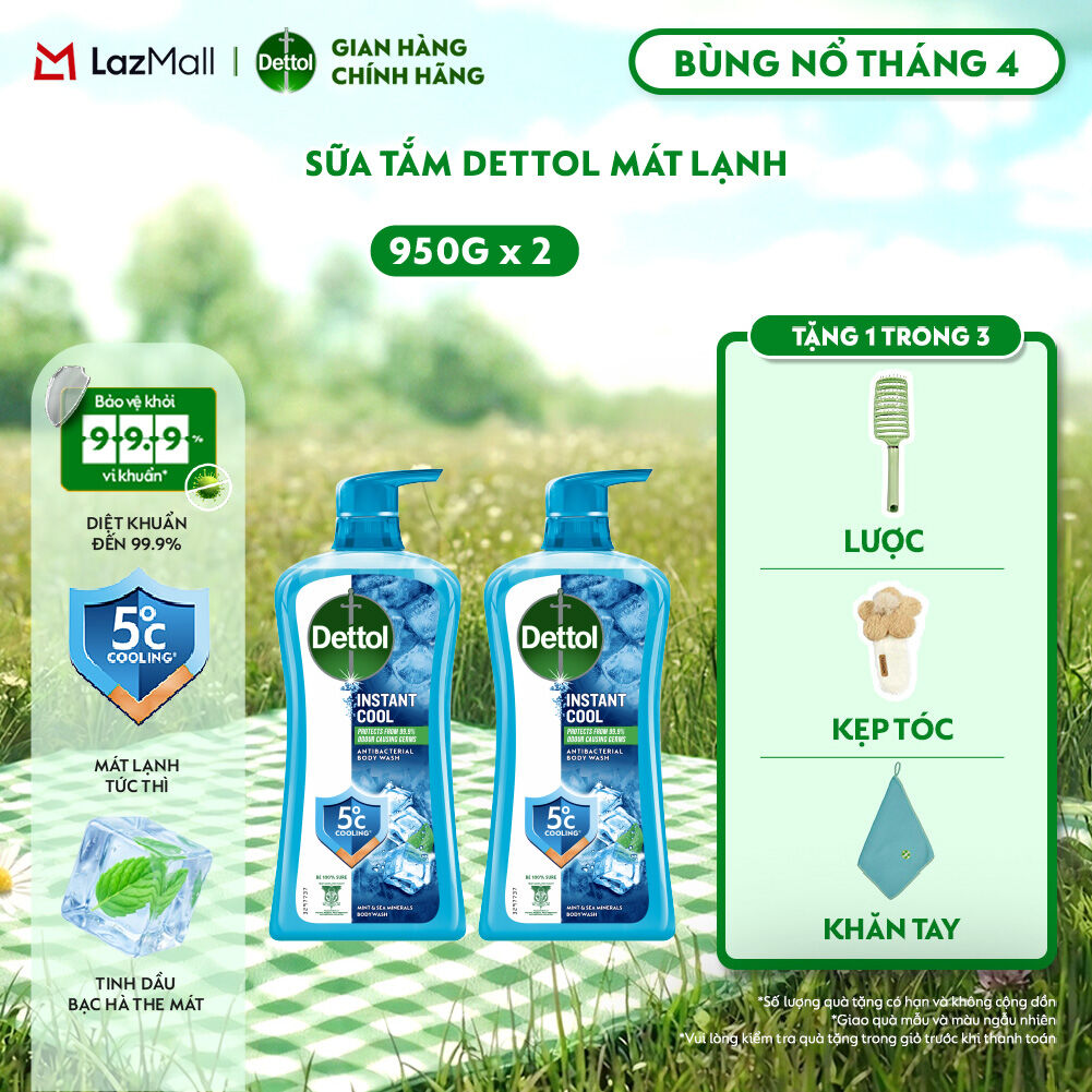 Combo 2 sữa tắm Dettol Cool kháng khuẩn, mát lạnh tức thì - Chai 950g