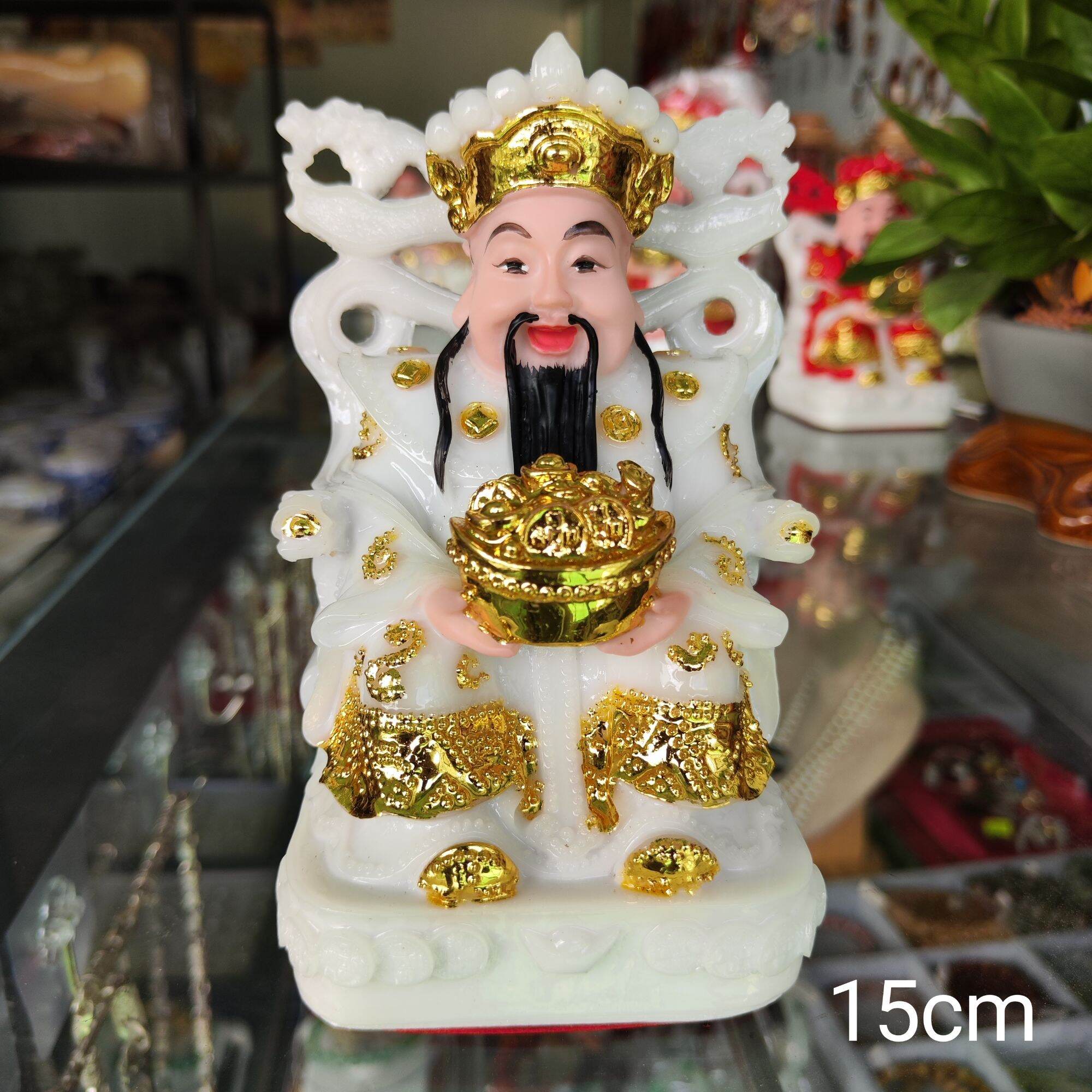 Tượng thần tiền đá đúc màu trắng cao 15cm