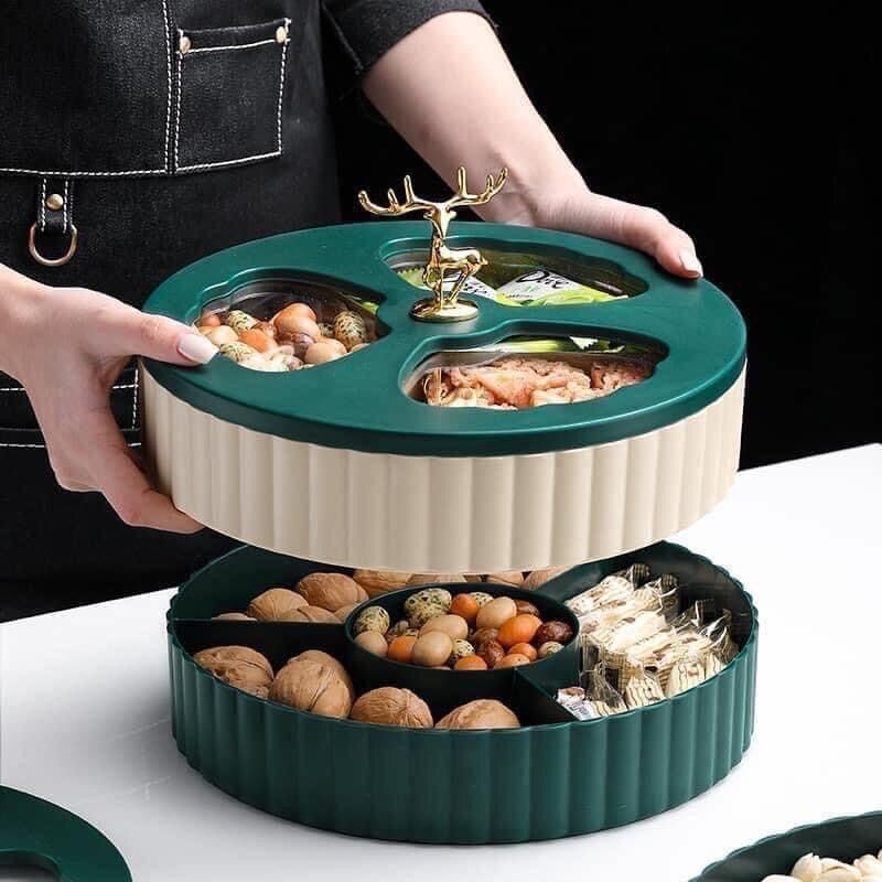 Khay mứt hươu sang chảnh 2 tầng kích thước 25.25cm