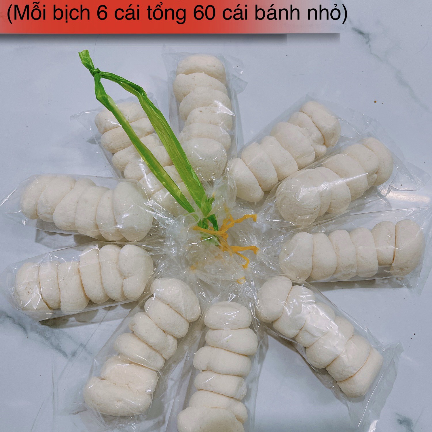 Xâu xánh bao sữa trắng gồm 10 bịch y hình (60 cái)