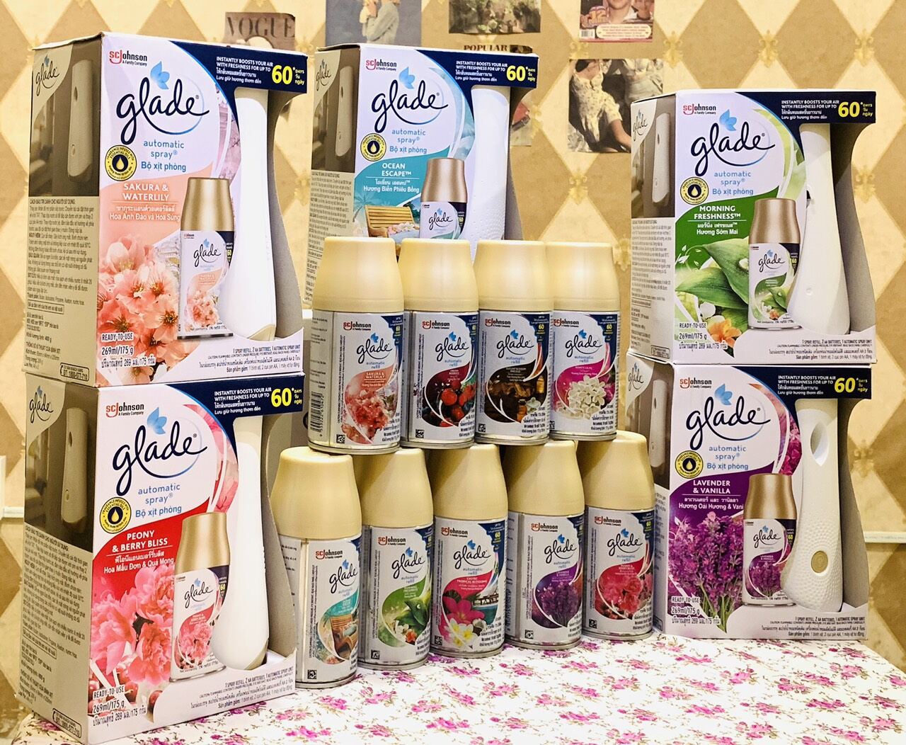 Combo máy +lõi xịt thơm phòng tự động Glade