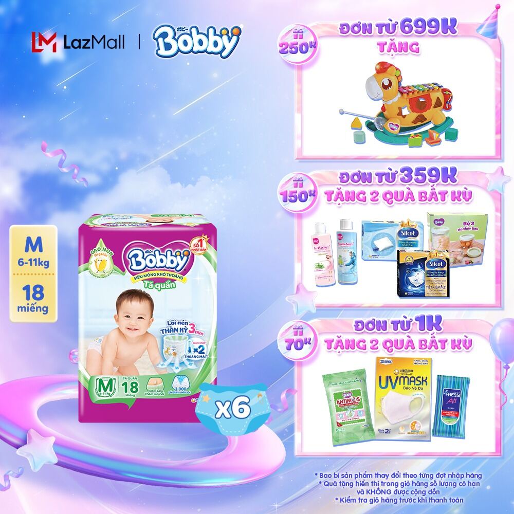 Combo 6 Tã quần Bobby Pants M18 dành cho bé 6 - 11kg