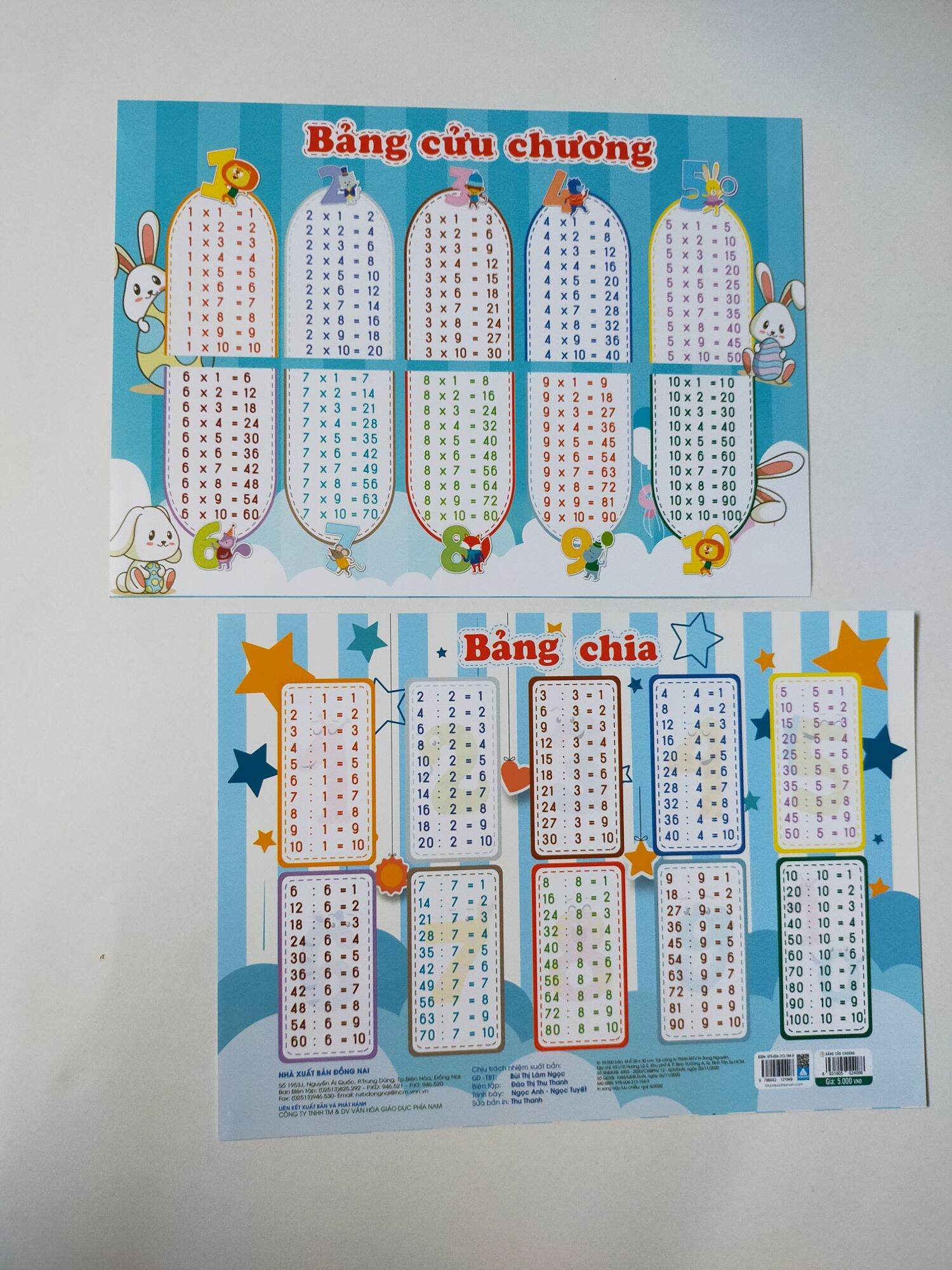 Bảng a4 cửu chương và bảng chia