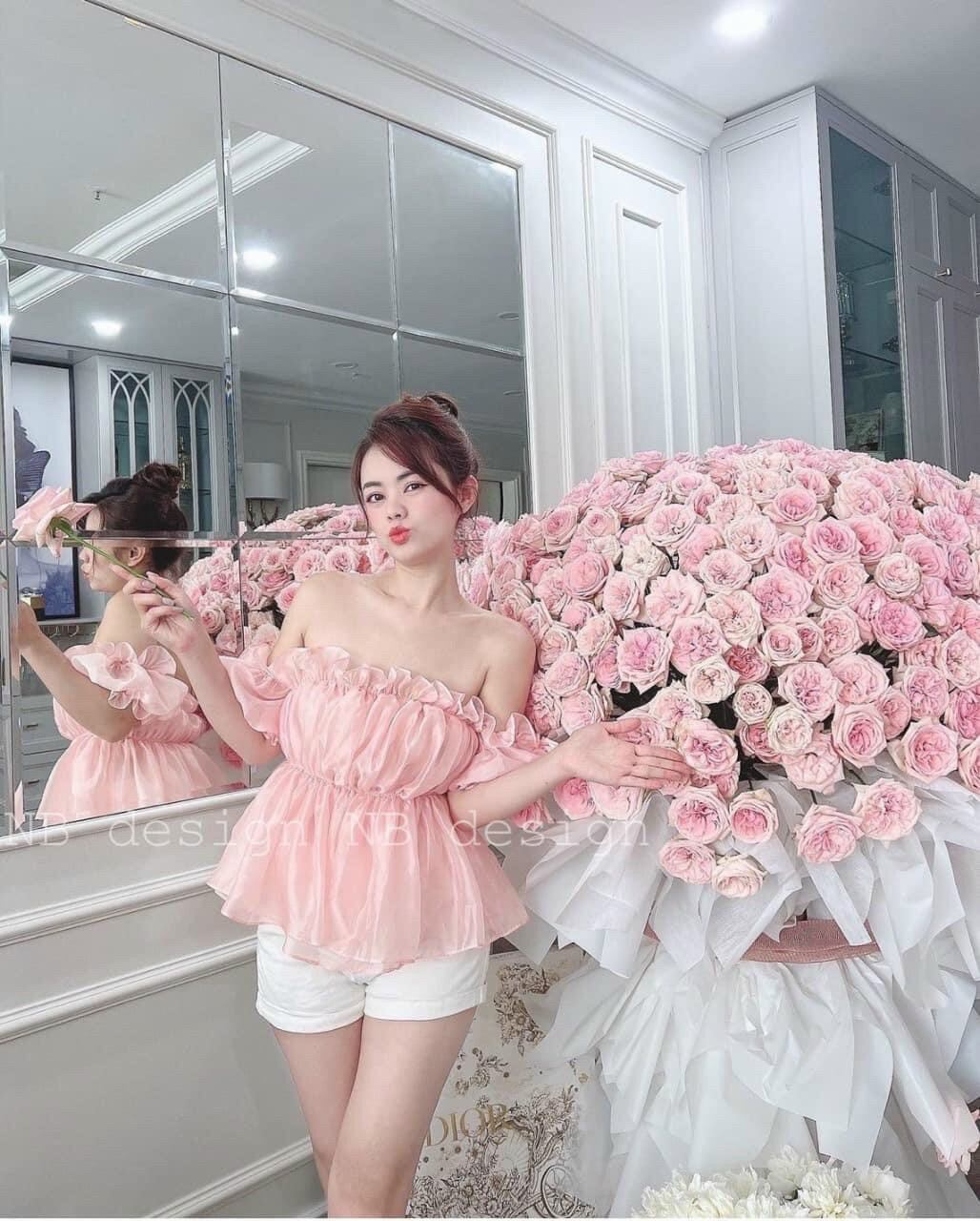Áo Trễ Vai Nhún Voan Tiểu Thư
