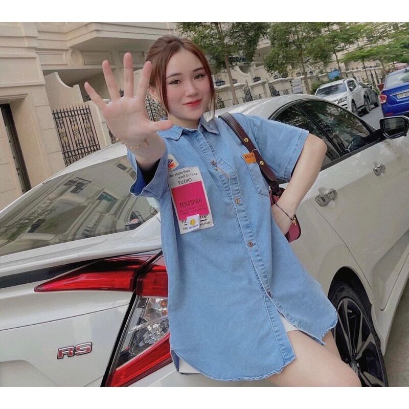 Áo sơ mi Jean fom rộng giấu quần style bụi ngầu cá tính