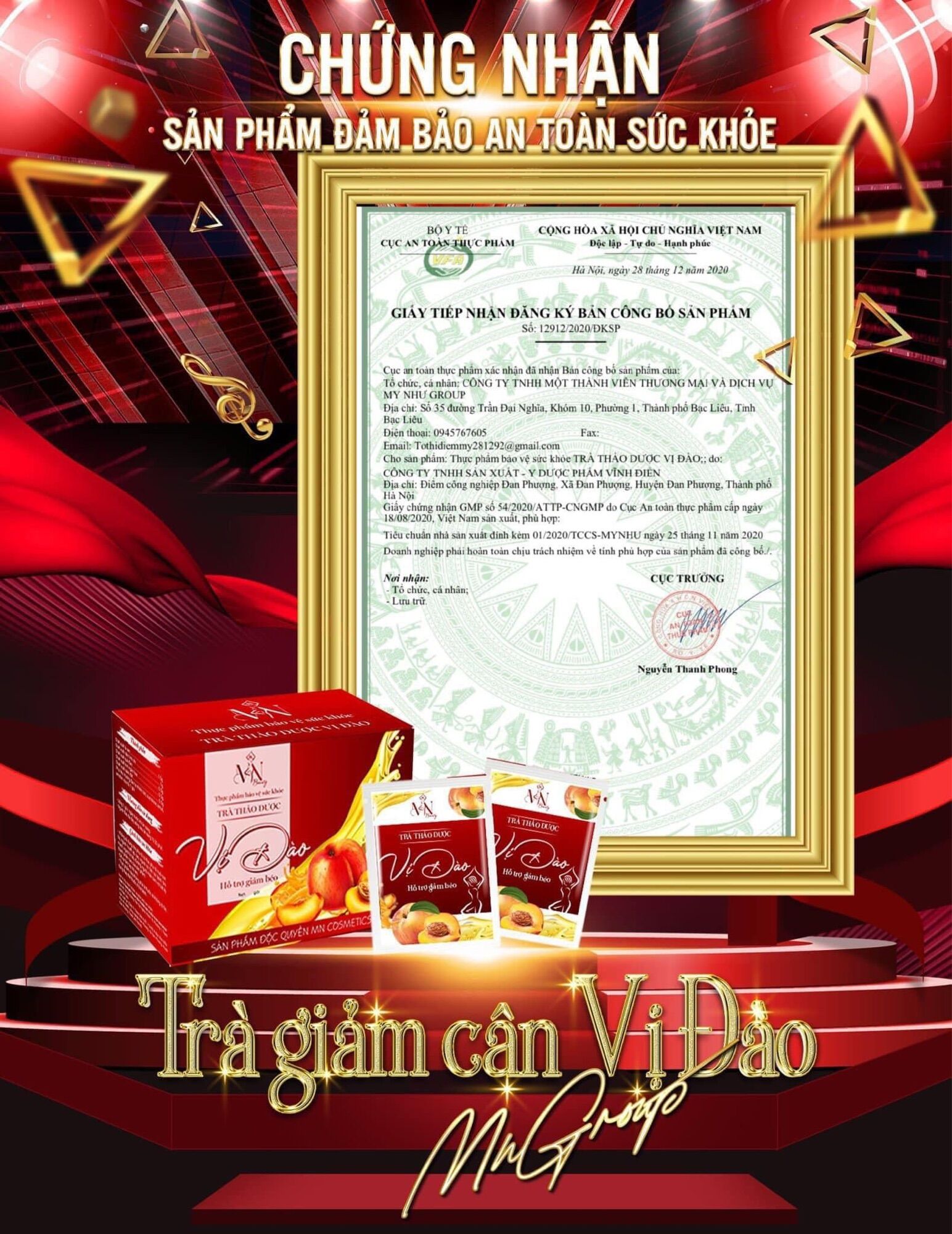 Trà giảm cân vị đào MN Group chính hãng
