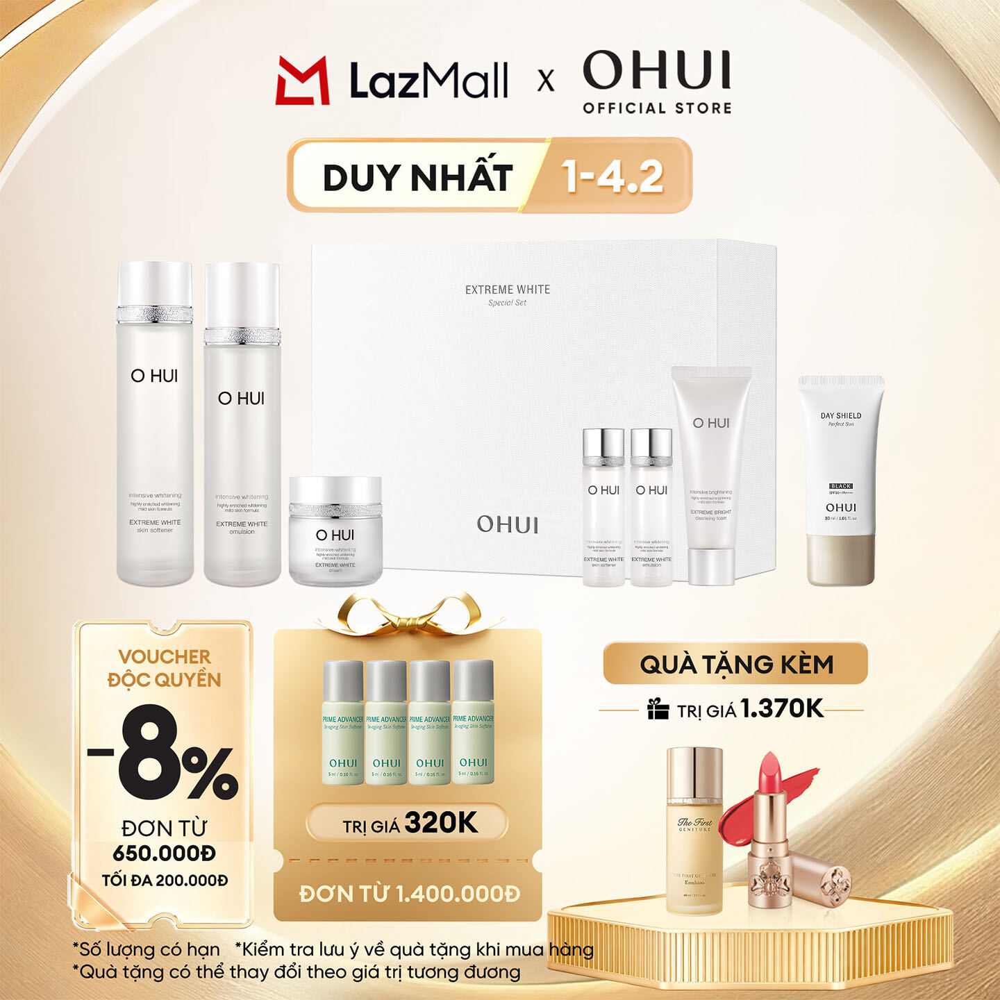 [OHUI Official] Bộ kem dưỡng trắng da toàn diện cao cấp 7 món OHUI Extreme White Cream 7pcs Set 420m