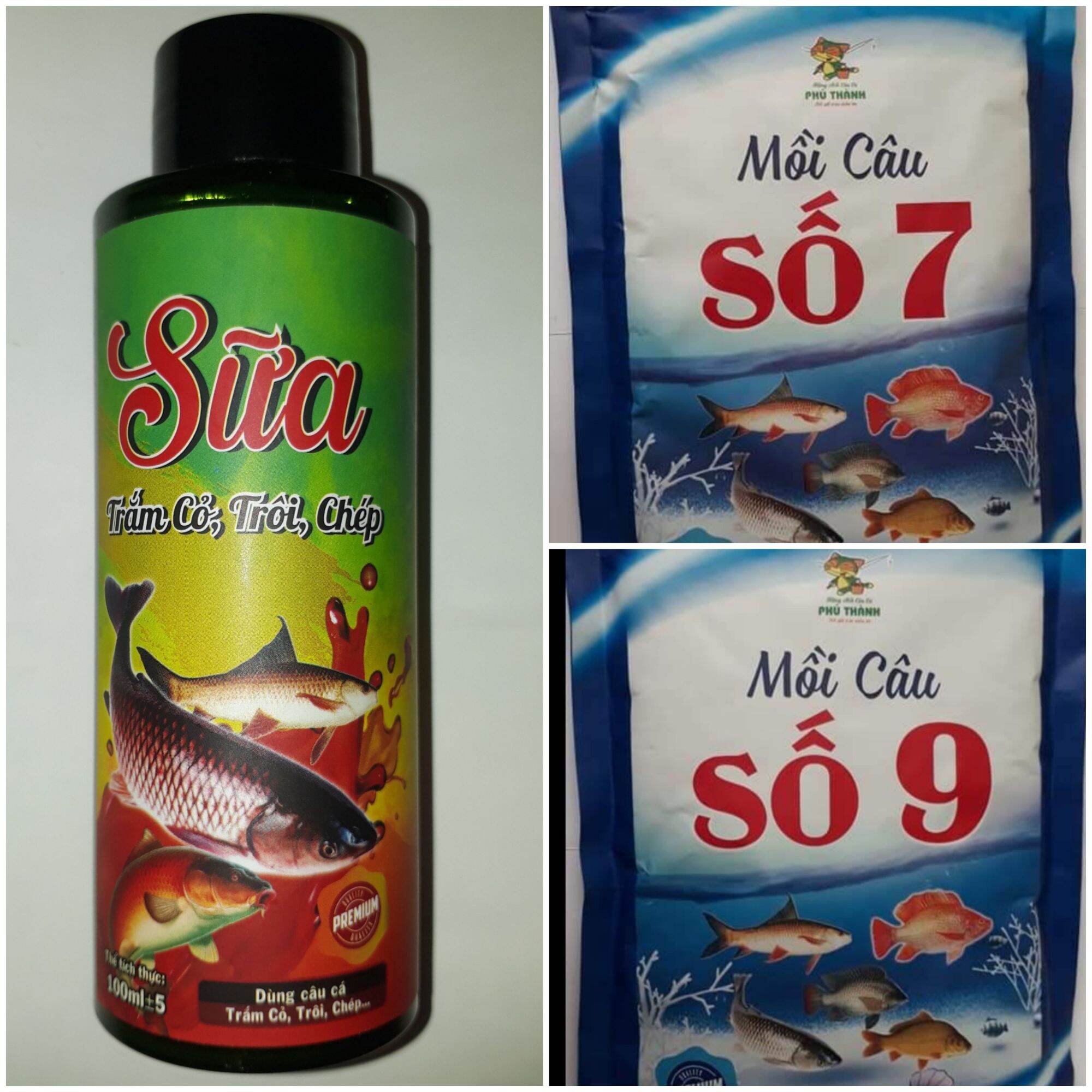 Combo (bài mồi) gồm Mồi số 7,9 và Tinh Mùi Sữa Trắm _trôi _chép  - Bộ 3 kết hợp hoàn hảo của Hãng Phú Thành