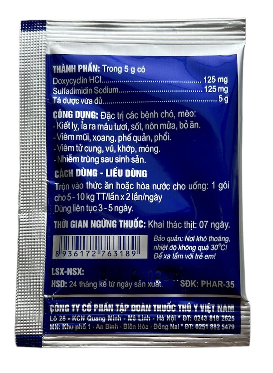 Pharmavet Doxy Sul Trep 5g - tiêu chảy, viêm phổi, da, khớp, sinh dục, tiết niệu, nóng sốt bỏ ăn