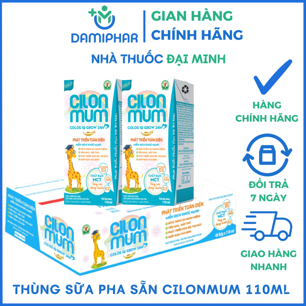 Thùng Sữa Pha Sẵn Cilon Mum Colos IQ Grow 24h 48 Hộp 110ml