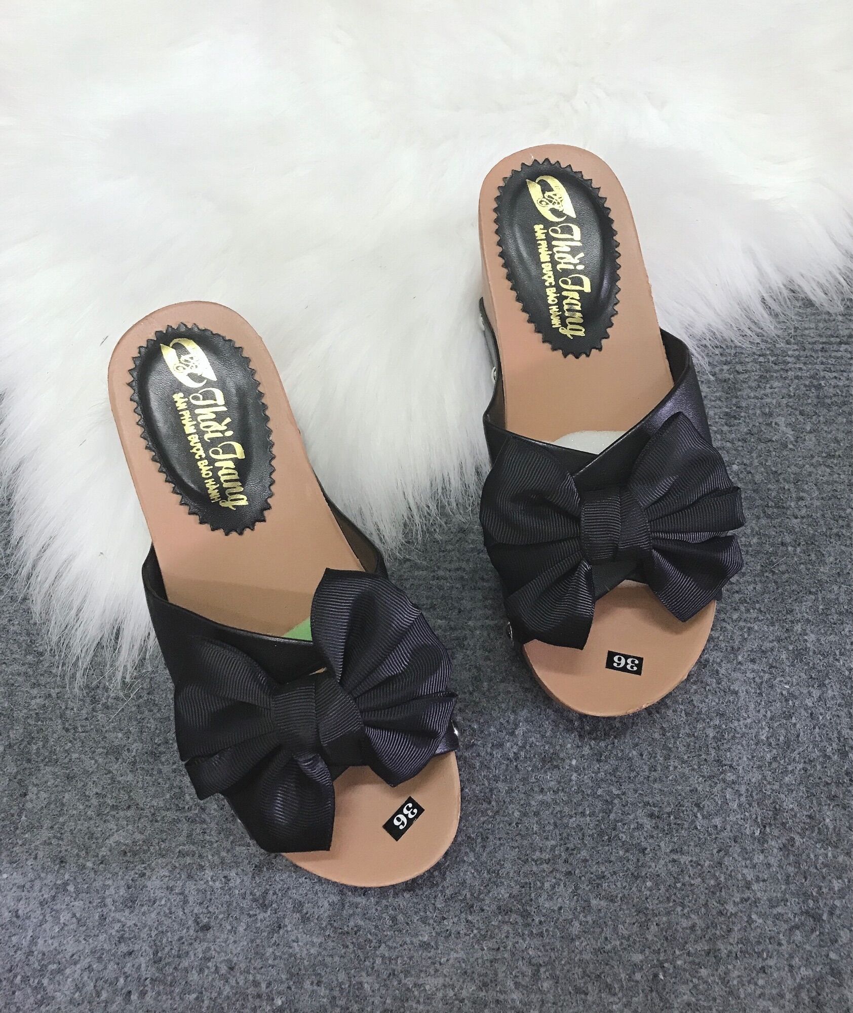 Dép nữ đế xuồng gắn nơ 7cm form nhỏ