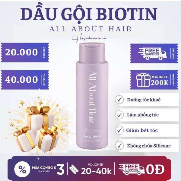 Dầu gội aah non silicone all about hair. giúp tóc kiềm dầu, không làm khô tóc và da đầu