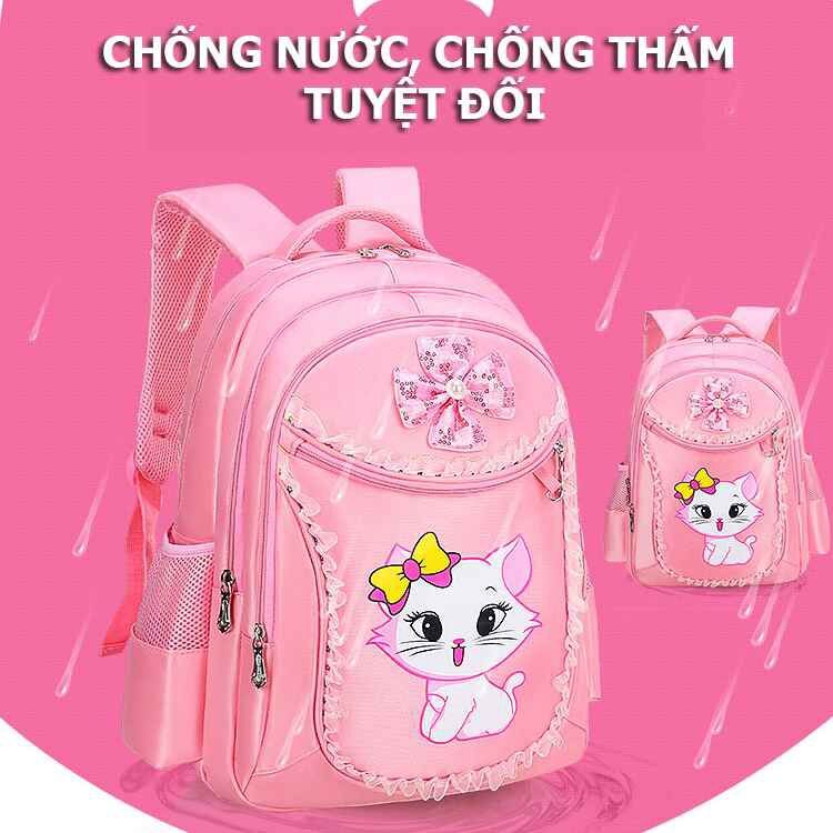 Balo đi học cho bé gái hình mèo dễ thương màu hồng siêu dễ thương chất