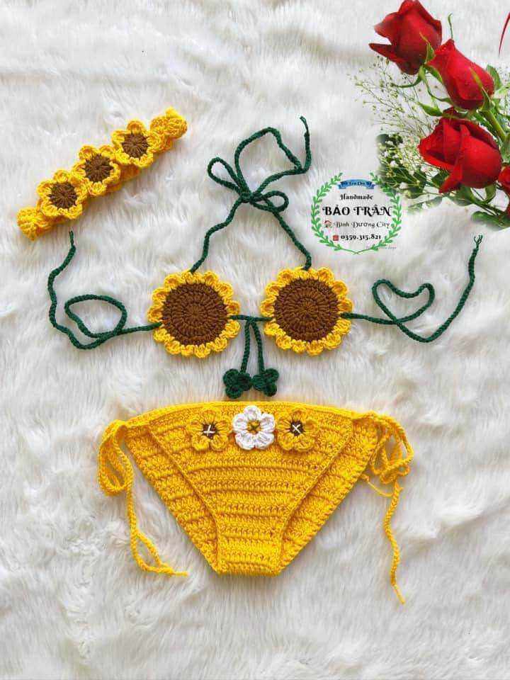 Bikini len Handmade bé gái 👙