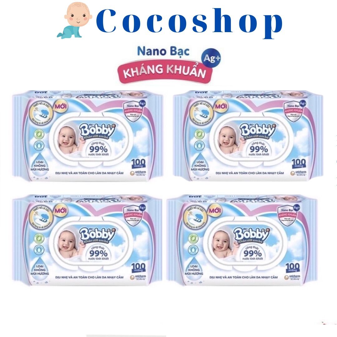 Khăn ướt Bobby không hương 100 tờ