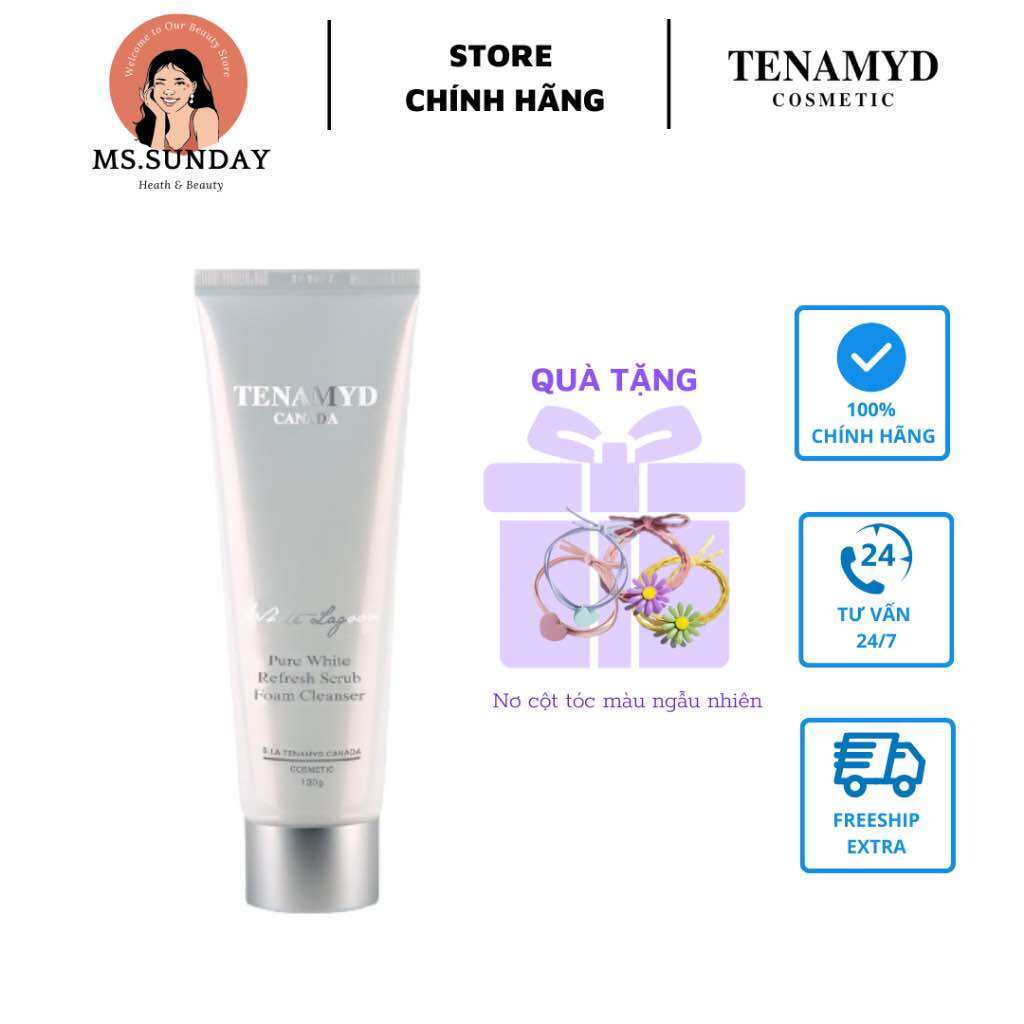 Sữa rửa mặt có hạt sáng mịn da- white lagoon tenamyd- pure white refresh scrub foam cleanser