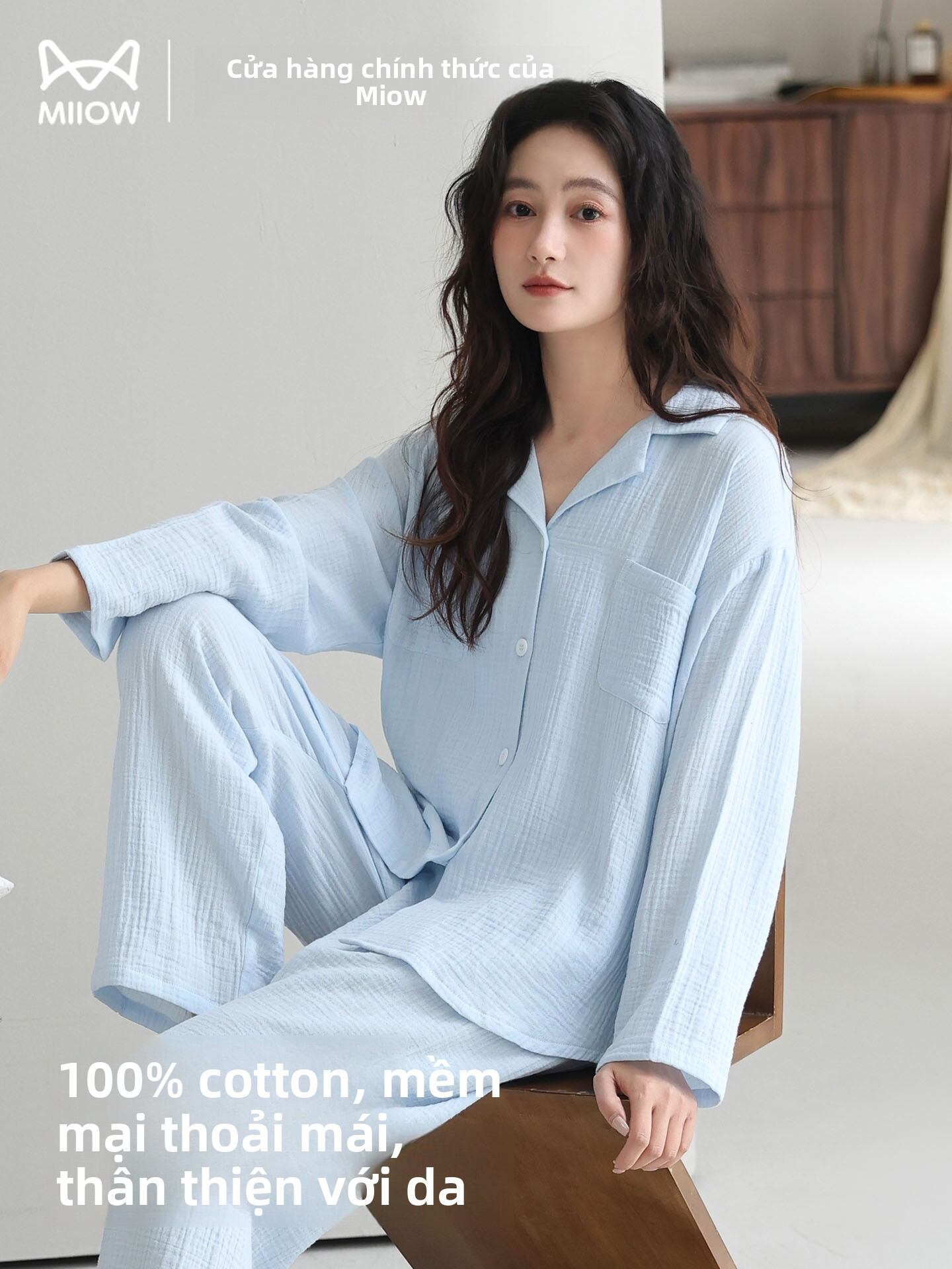 [MiiOW | Pure Cotton Sleepwear 2025 Women's Long Sleeve Home Clothes Set Cat Person Wearable Outdoor Home Leisure Style Wave Pleats,MiiOW | Pure Cotton Sleepwear 2025 Women's Long Sleeve Home Clothes Set Cat Person Wearable Outdoor Home Leisure Style Wave Giá 697,000 Đồng*Miễn phí vận chuyển