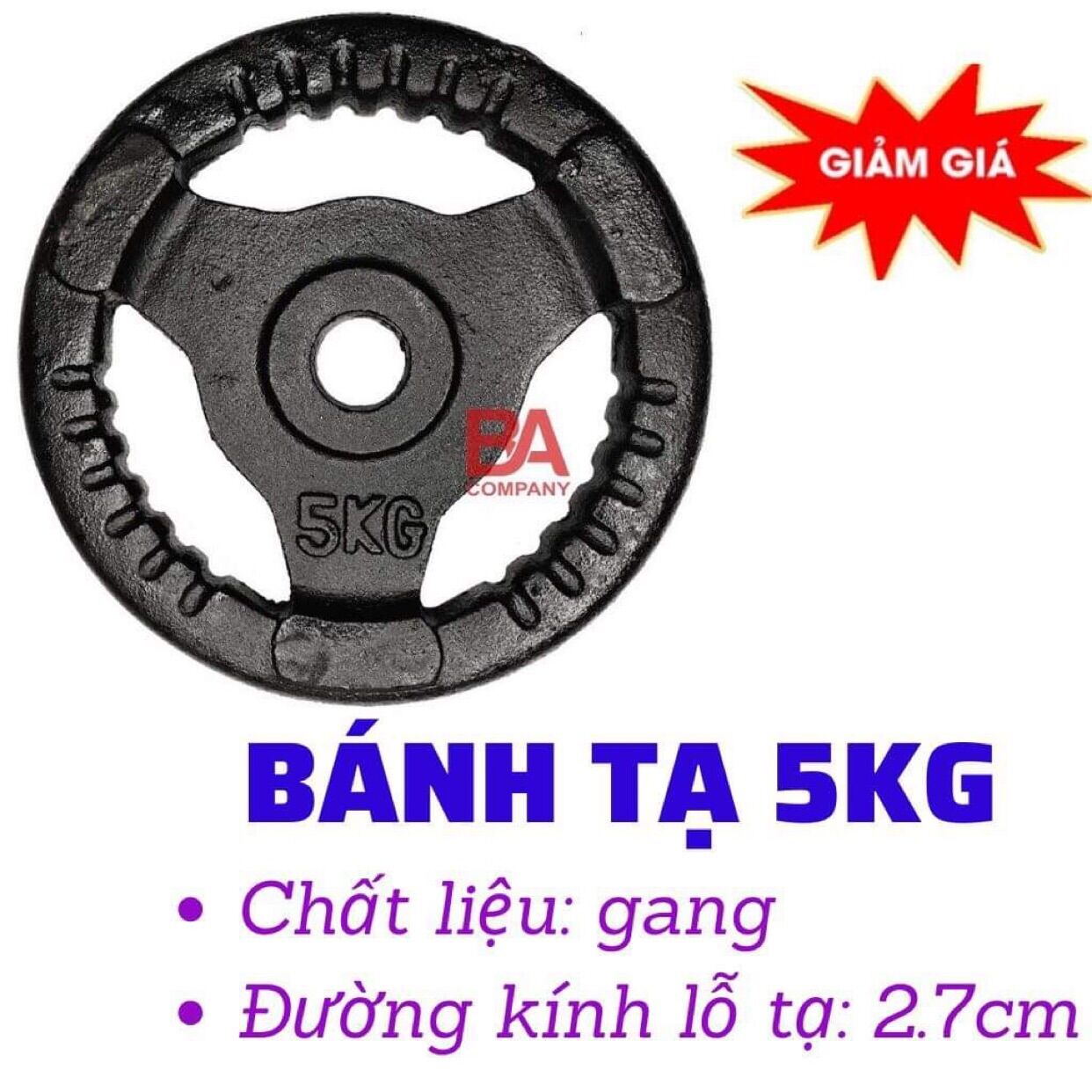 Tạ miếng gang tạ bánh gang 3 lỗ 5kg