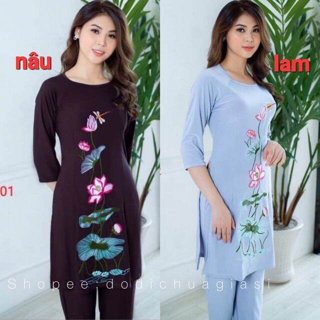 Đồ lam đi chùa - mẫu thun cách tân thêu chuồng chuồng loại 1