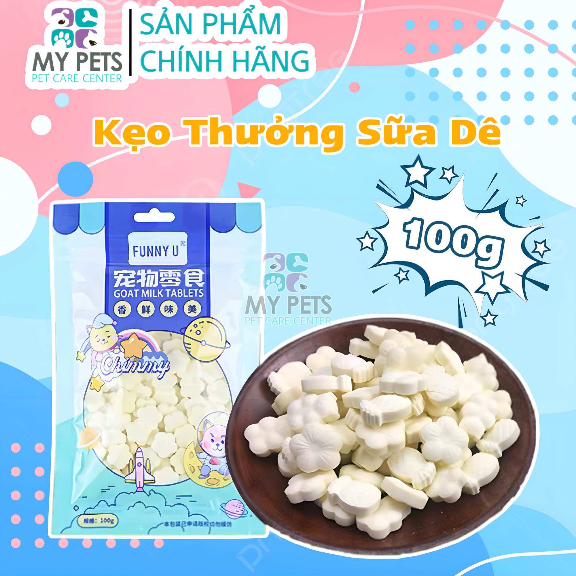 Kẹo thưởng sữa dê cô đặc dành cho chó mèo - Túi 100g