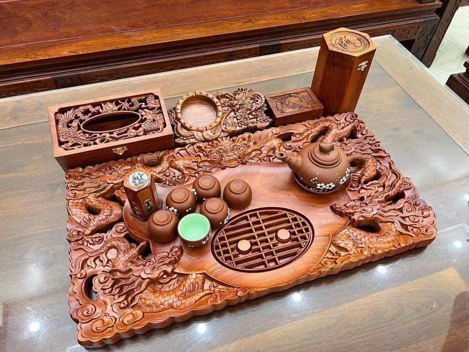 Khay trà gỗ ngũ rồng hàng đẹp