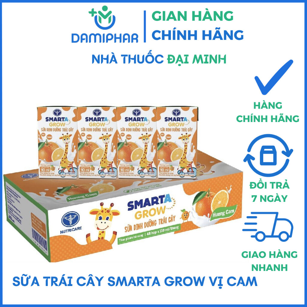 Thùng Sữa Dinh Dưỡng Trái Cây Smarta Grow Vị Cam 48 Hộp 110ml