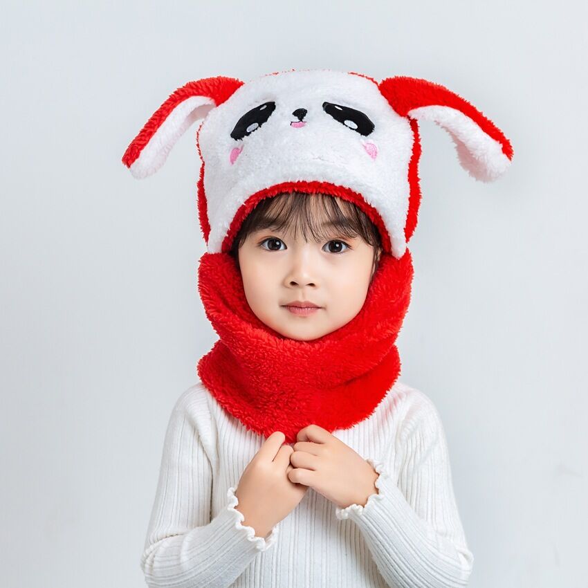 Mũ trẻ em mũ bảo vệ tai trẻ em nam nữ thu đông mũ bông tai trẻ em dày dặn đáng yêu liền khăn quàng cổ giữ ấm chống gió