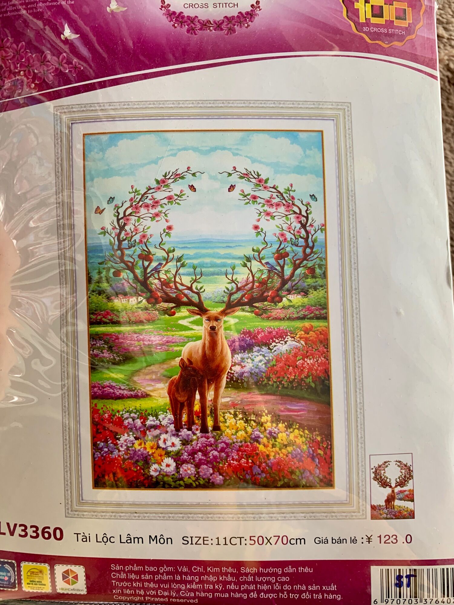 Tranh thêu chữ thập tài Lộc lâm môn hươu Nai tài Lộc lv3360 KT 50x70cm