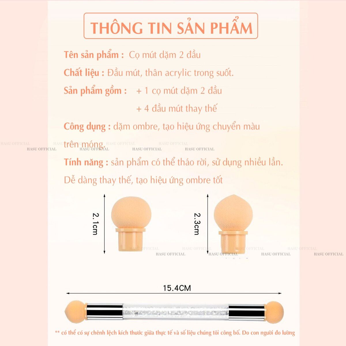 Bộ mút dặm ombre 2 đầu cán đá