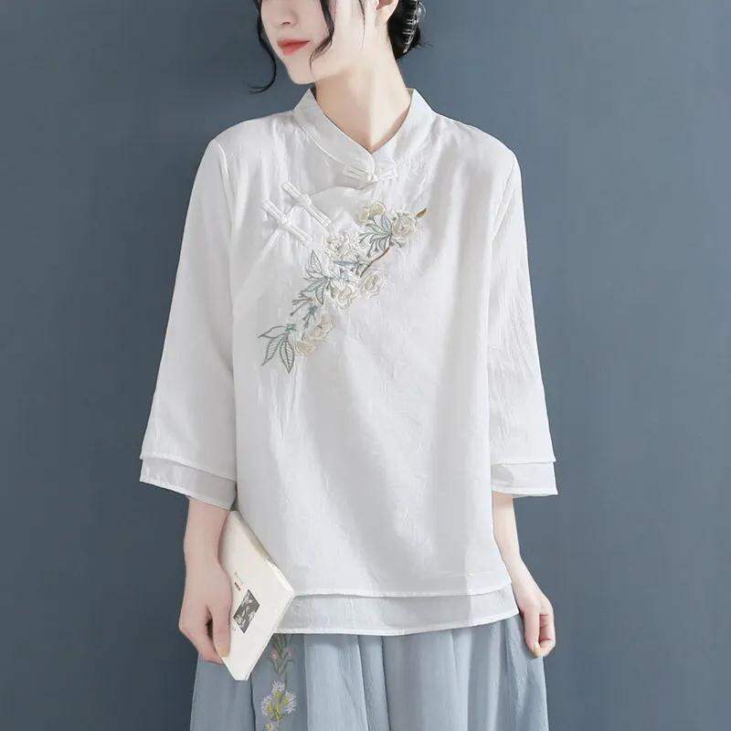 Áo chay trẻ trung cổ điển phong cách trung quốc mùa hè hán phục cách tân trang phục thiền trang phục đời đường trang phục trà đạo thiền áo nữ