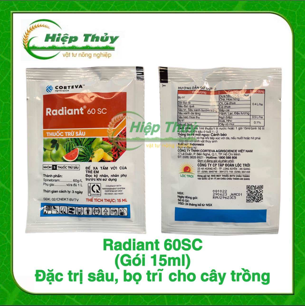 Radiant 60SC đặc trừ bọ trĩ; các loại sâu xanh, sâu tơ
