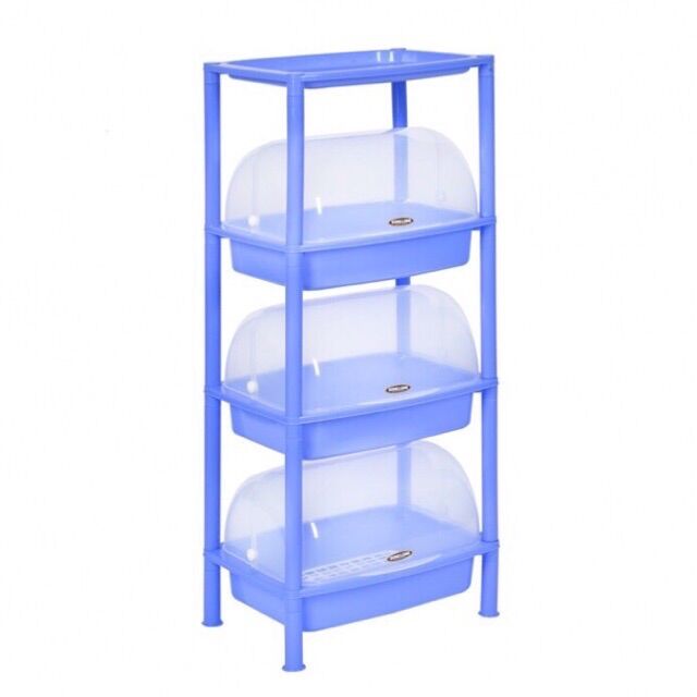 Kệ lồng úp bát cốc chén có nắp đậy 3 tầng