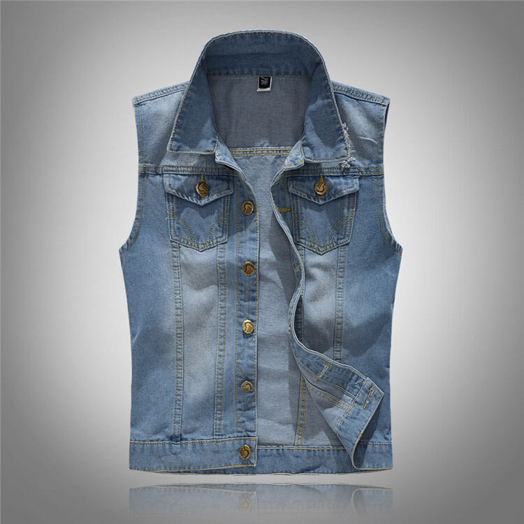 A8 Spring New Korean Style Slim-Fitting Hipster Men's Denim Vest Men's Oversized Waistcoat Dark Blue Waistcoat Ripped Leisure Vest