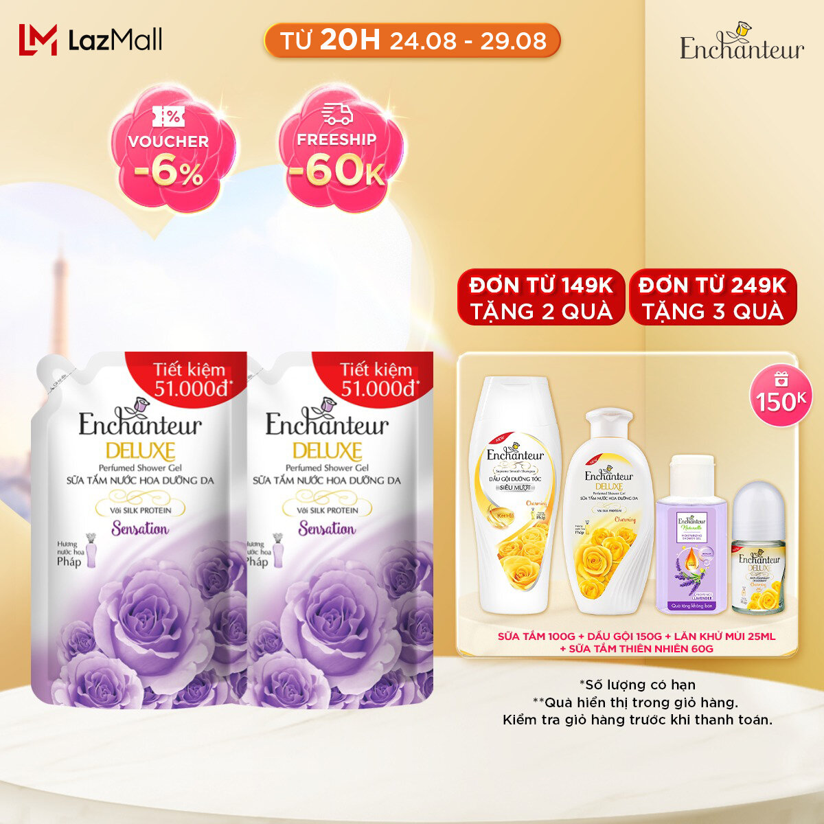 Combo 2 Túi sữa tắm dưỡng da hương nước hoa 640g/450g