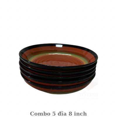 Combo 5 đĩa gốm sứ 23cm, đĩa gốm sứ hoa văn cao cấp,dĩa sứ