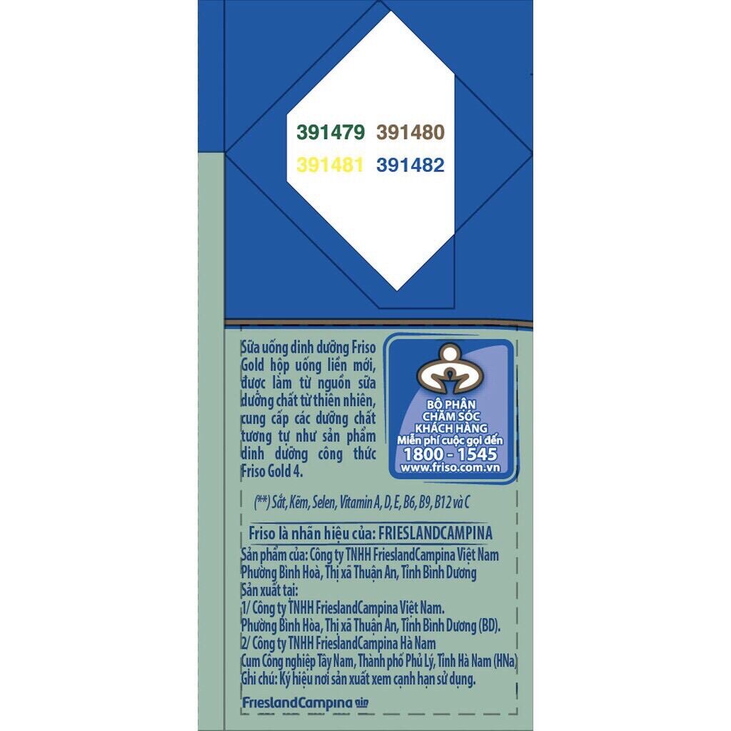 Lốc 4 hộp sữa bột pha sẵn Friso 180ml