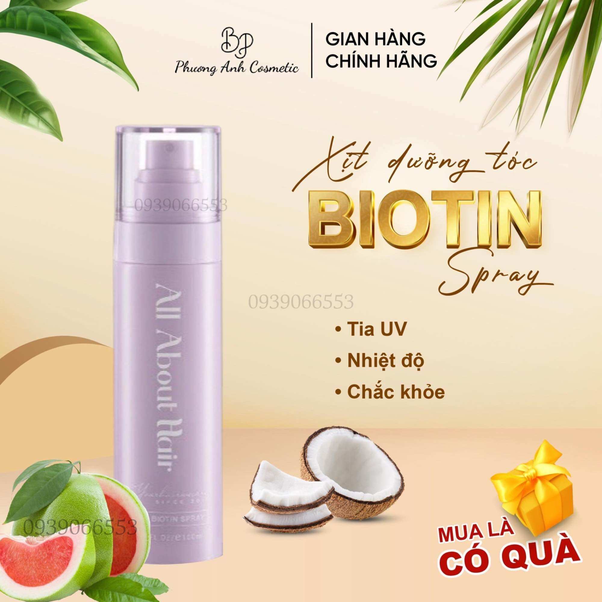 Xịt dưỡng tóc aah all about hair - biotin spray chai 100ml