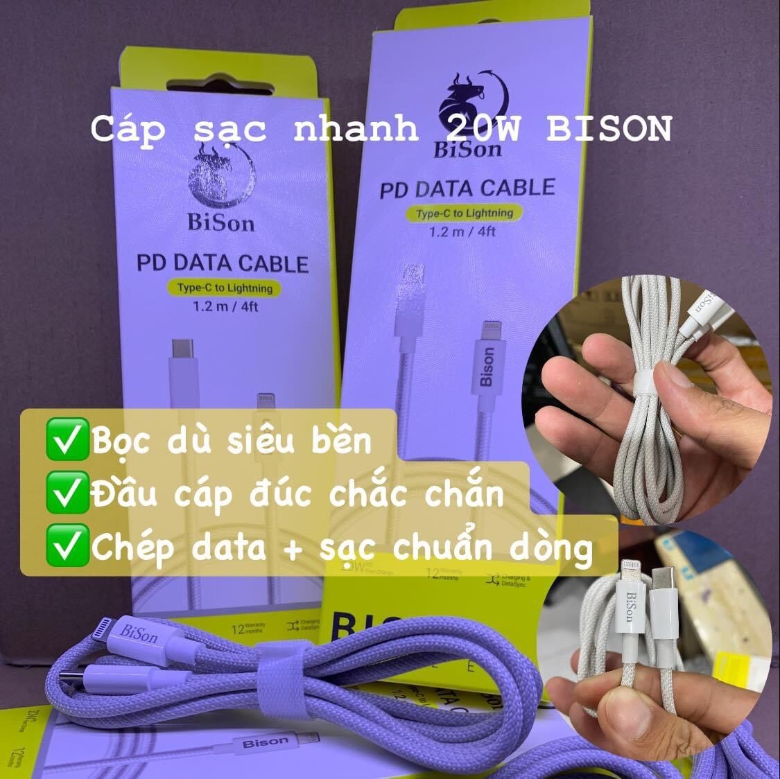 Cáp bison sạc nhanh C-L bọc cước mẫu mới nhất 2022