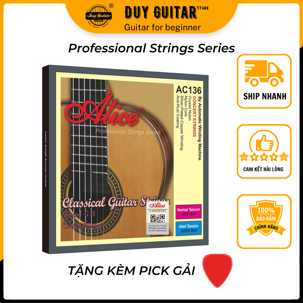 Bộ dây đàn guitar classic Alice AC136 dây guitar nilon Cao cấp dành cho guitar cổ điển - Duy Guitar Store