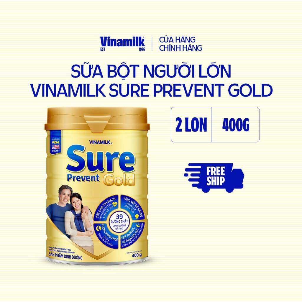 2 Hộp Sữa bột cho người lớn tuổi Vinamilk Sure Prevent Gold Hộp thiếc 400g