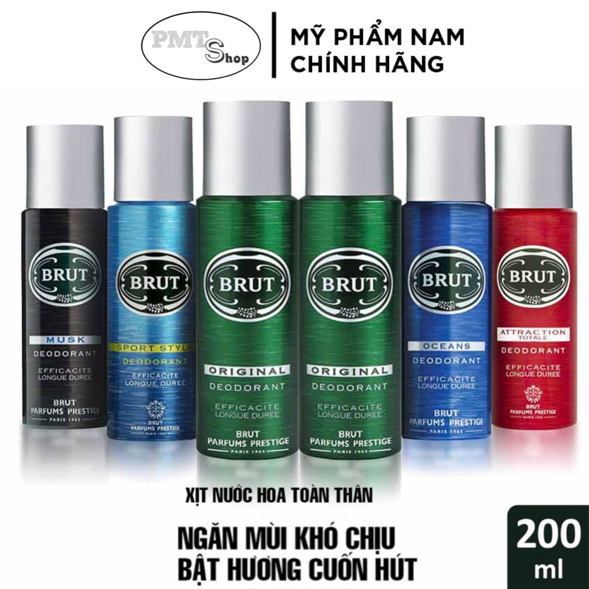 Xịt thơm khử mùi toàn thân nam Brut Original 200ml hương nước hoa cổ điển