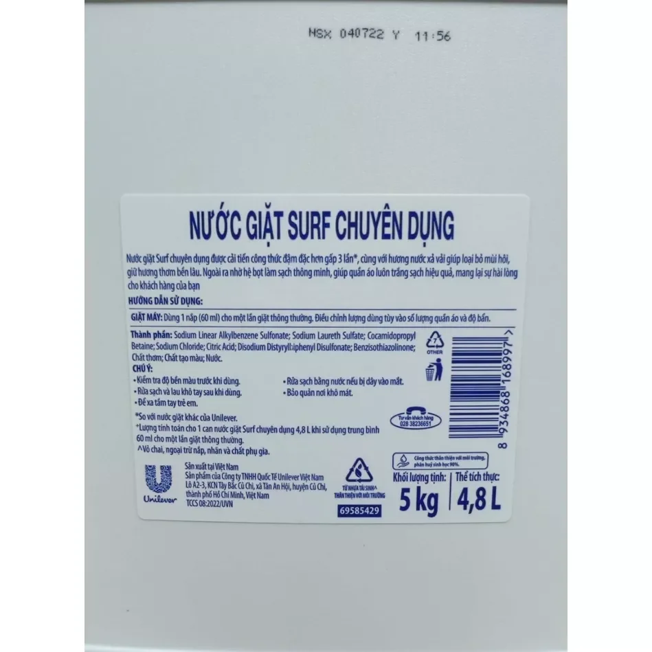 Nước giặt Surf chuyên dụng can 5L