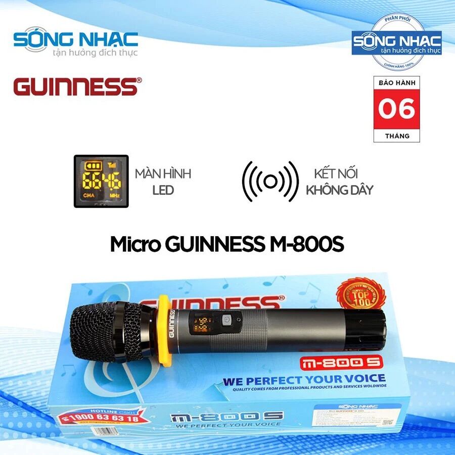 Micro Karaoke Đa Năng Chính Hãng GUINNESS M810D (Mic UHF dò tần số dể dàng, bắt sóng xa, hát nhẹ, tiếng sáng và ấm, khả năng chống hú rất tốt)