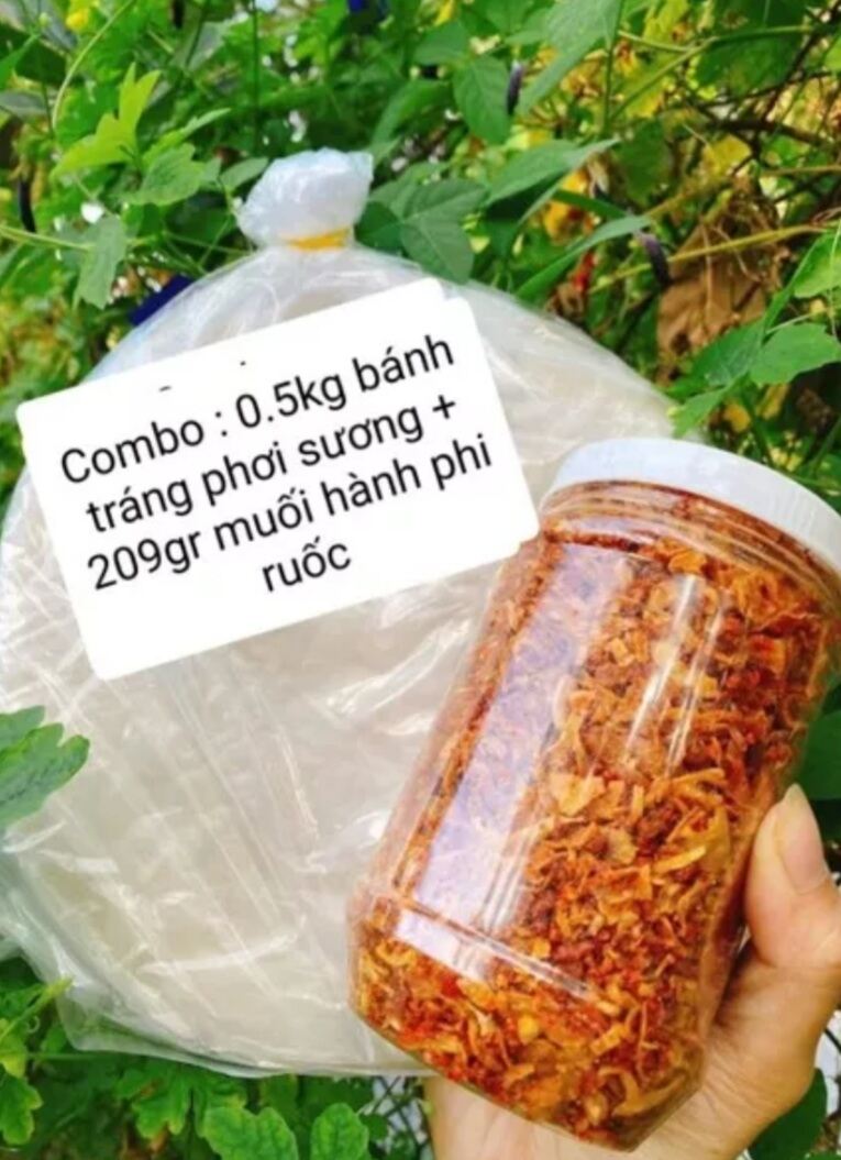 Combo 500g bánh tráng phơi sương, 200g muối hành phi, tặng 100g bơ