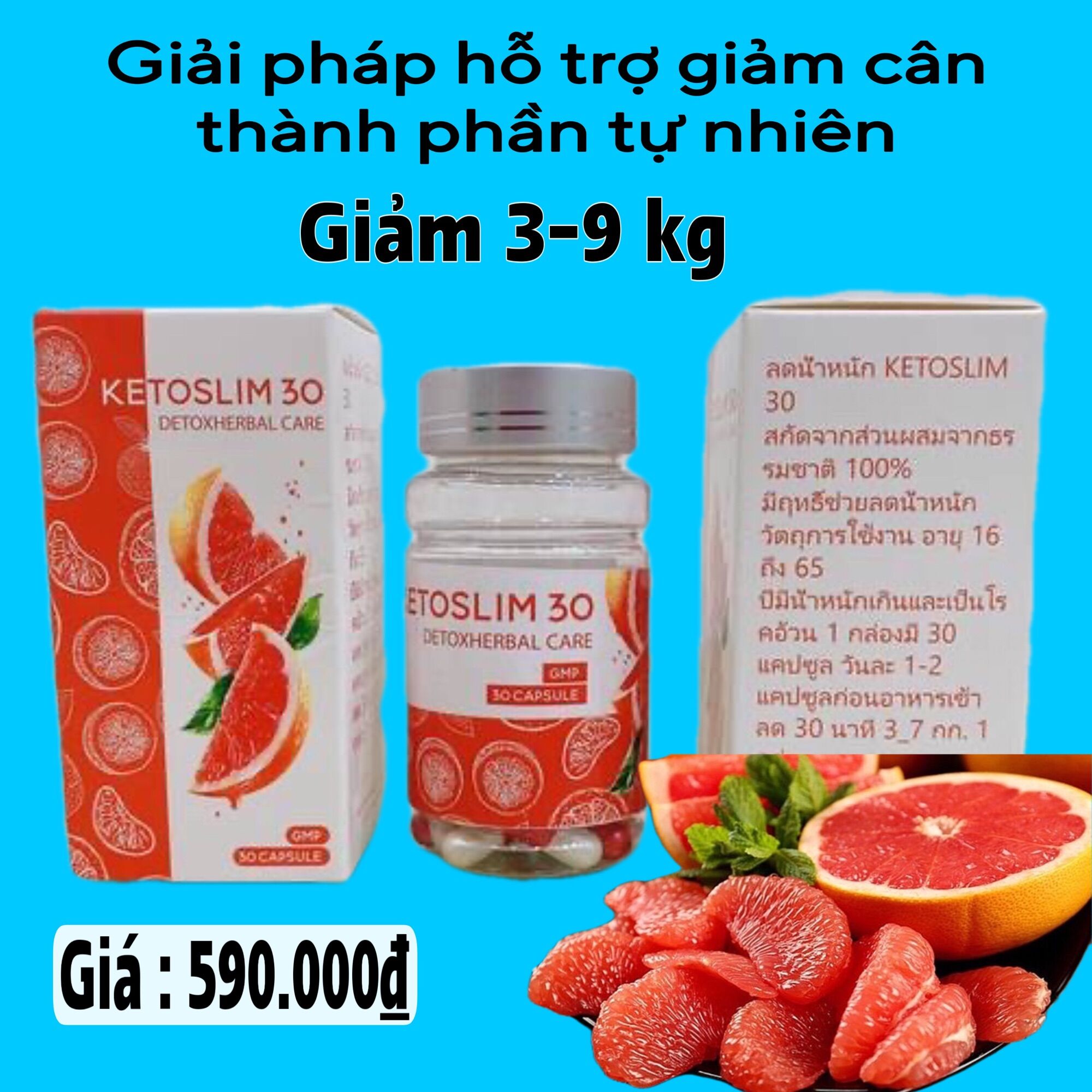 Giảm Cân Cấp Tốc Keto Bưởi[ Giảm 3-9 kg an toàn hộp 30v ]