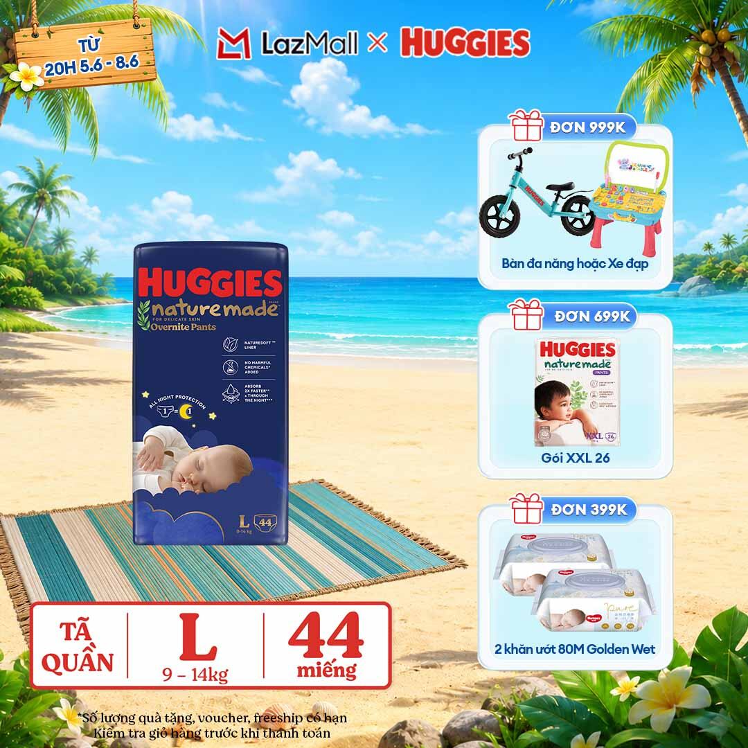 [CHỈ 9-10.6 QUÀ TẶNG ĐƠN 399K](Mua 1 tặng 1) Tã quần Huggies Naturemade ban đêm L44
